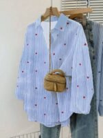 Chemise à Rayures avec Imprimé Cœur